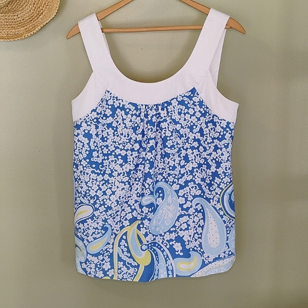Lilly Pulitzer Sleeveless Cotton Top,  Knotty Blue Whirlpool Print. Size 6